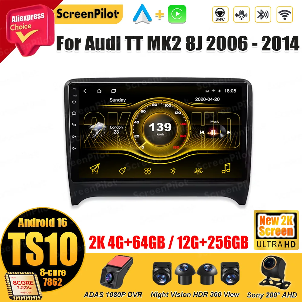 For Audi TT MK2 8J 2006 2007 2008 2009 2010 2011 - 2013 2014 Android 16 Car Radio Multimedia Video Player Stereo Head Unit