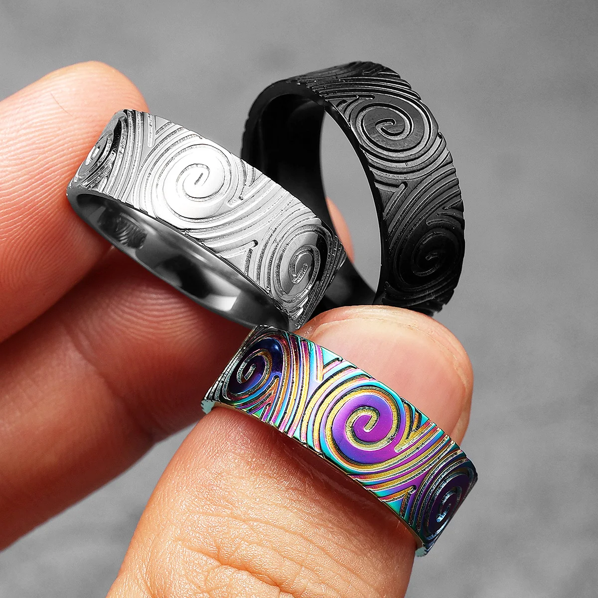 Fingerprint Swirl Men Rings Stainless Steel Women Jewelry Punk New In Rock Stranger Things Fashion Accessories Gift Wholesale