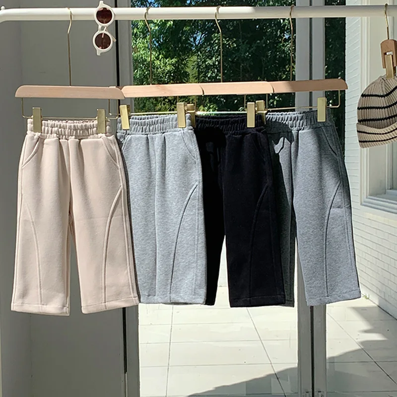 New Children\'s Sports Pants Korean Edition Versatile Casual Solid Color Trousers for Boys and Girls Autumn/Winter Wide Leg Pants