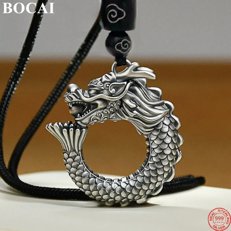 

BOCAI S999 Sterling Silver Pendants for Women Men New Fashion Relief Solide Flying Dragon Safely Good Luck Amulet Free Shipping