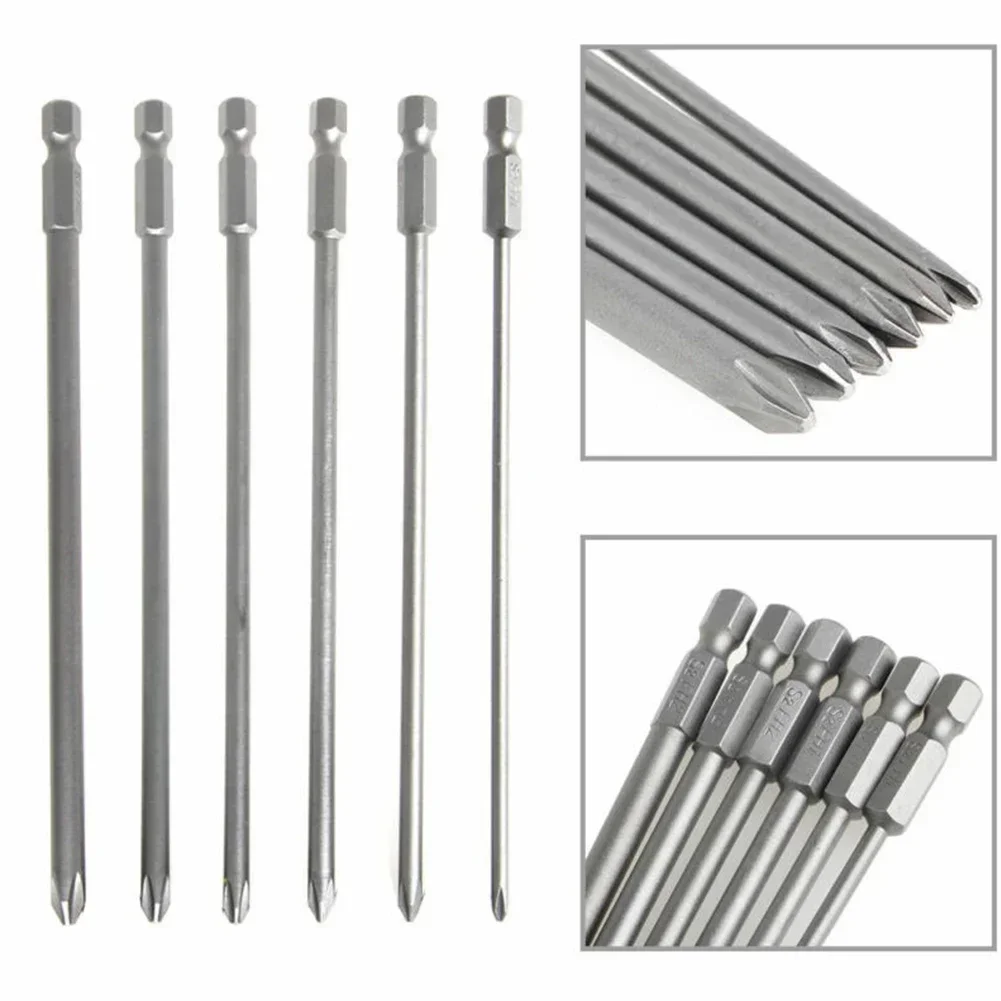 6Pcs/Set 100mm Long 1/4'' Shank Screwdriver Bits Set Steel Magnetic Hex Cross Head Screw Driver Screwdriver Bit Hand Tools