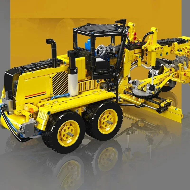 MKing 19023 Pneumatic Engineering Motor Grader GD655-6 Building Blocks Set Technical Vehicle Bricks Toys Adults Kids