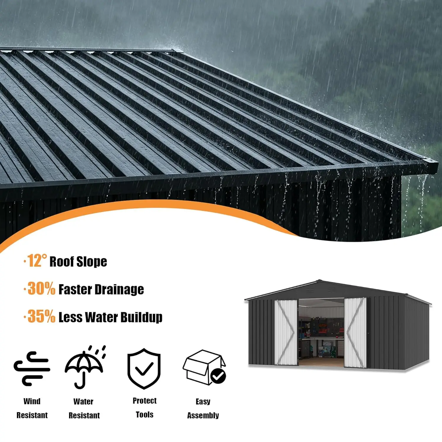 14x12 FT Outdoor Storage Shed, Metal Garden Shed with Lockable Door & Sloped Roof, Large Waterproof Utility Tool Shed, Custom image 5