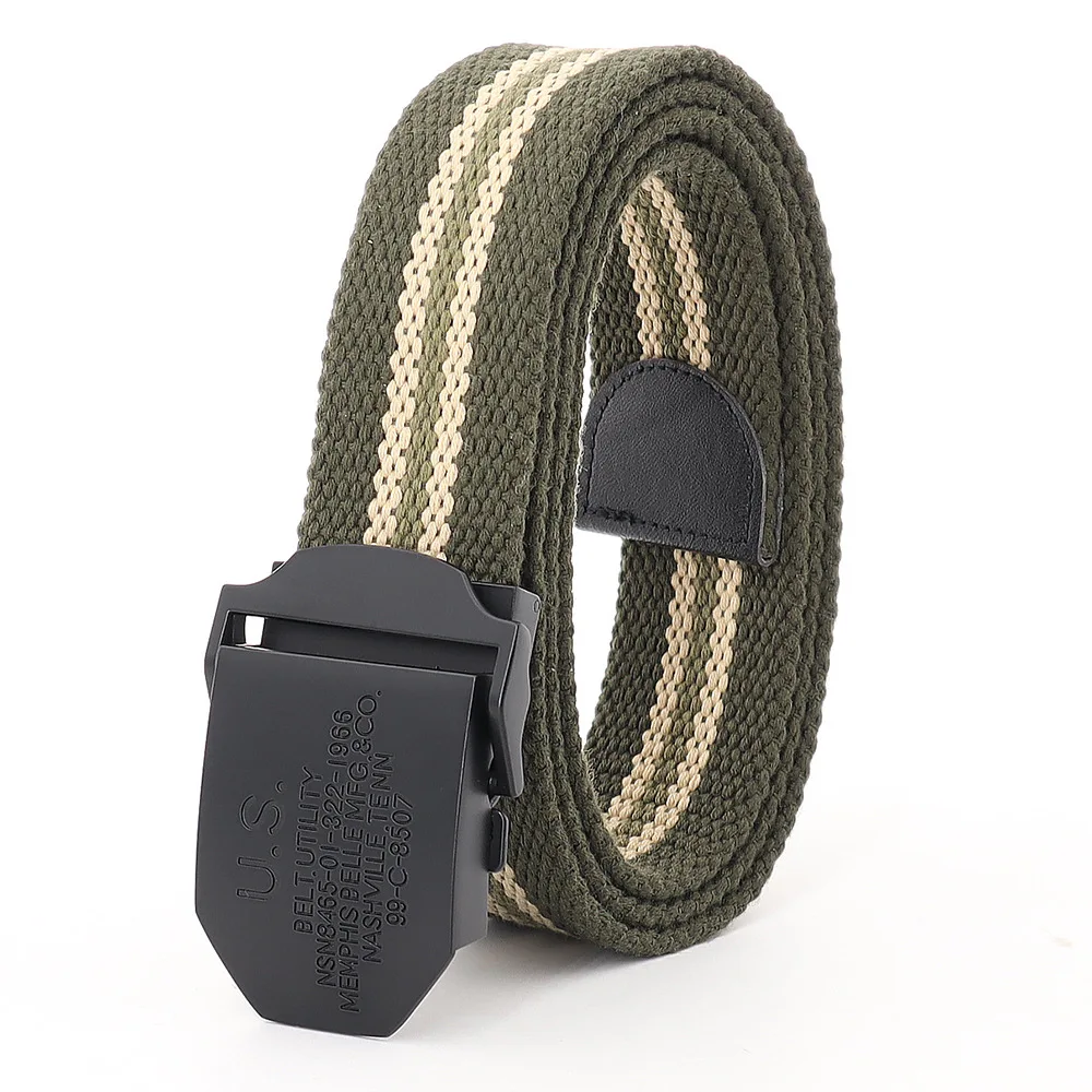 Us Buckle Metal Canvas Webbing Belts Men Outdoor Sport Military Tactics Black Buckle Jeans Belts Fashion Casual Nylon Waist Belt