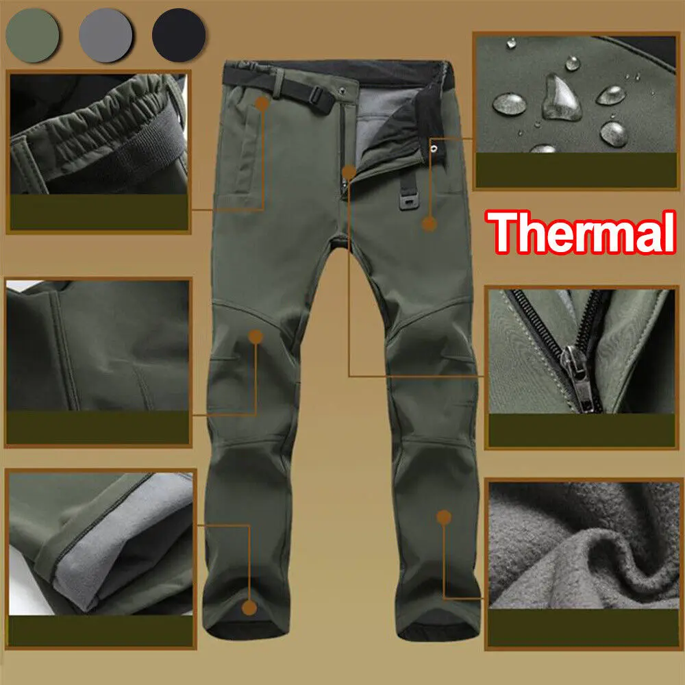 Calças de lã impermeáveis e à prova de vento para homens, soft shell, esportes ao ar livre, trekking, camping, caminhadas, montanha, esqui, inverno