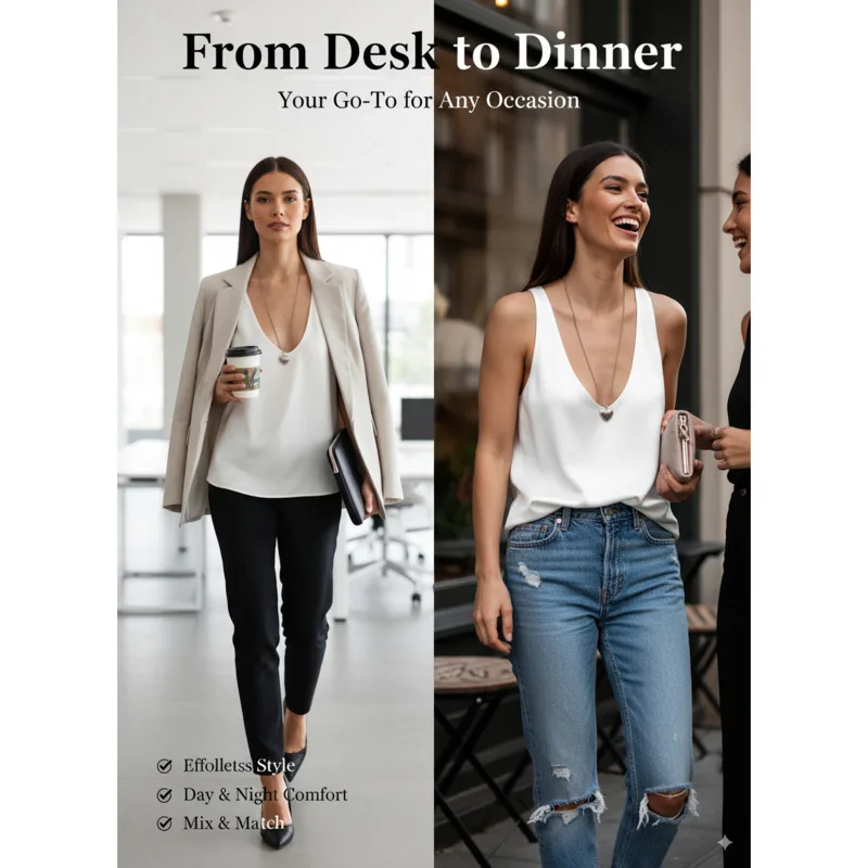 

Elegant U-neck Satin Vest For Women Sleeveless Soft Comfortable Top Casual Luxury Wear Stylish Girls Clothing For Daily Vacation