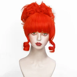 Women's Red Short Curly Bun Synthetic Wig for Cosplay Miss Argentina Wig for Girls Halloween Costume Wig