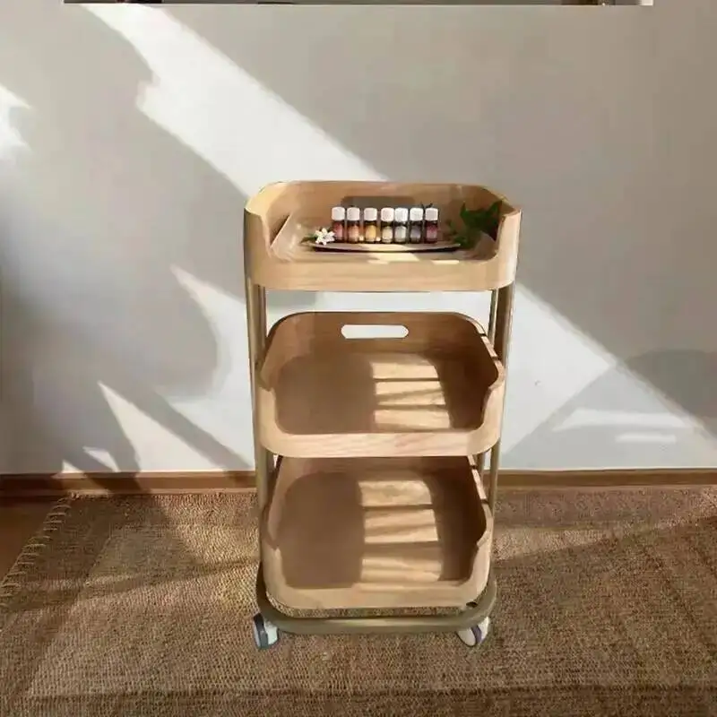 Retro Trolley Carts Wooden Cart Stainless Hairdressing Trolleys Organizer Wheels Aesthetics Muebles Belleza Auxiliary Cosmetics