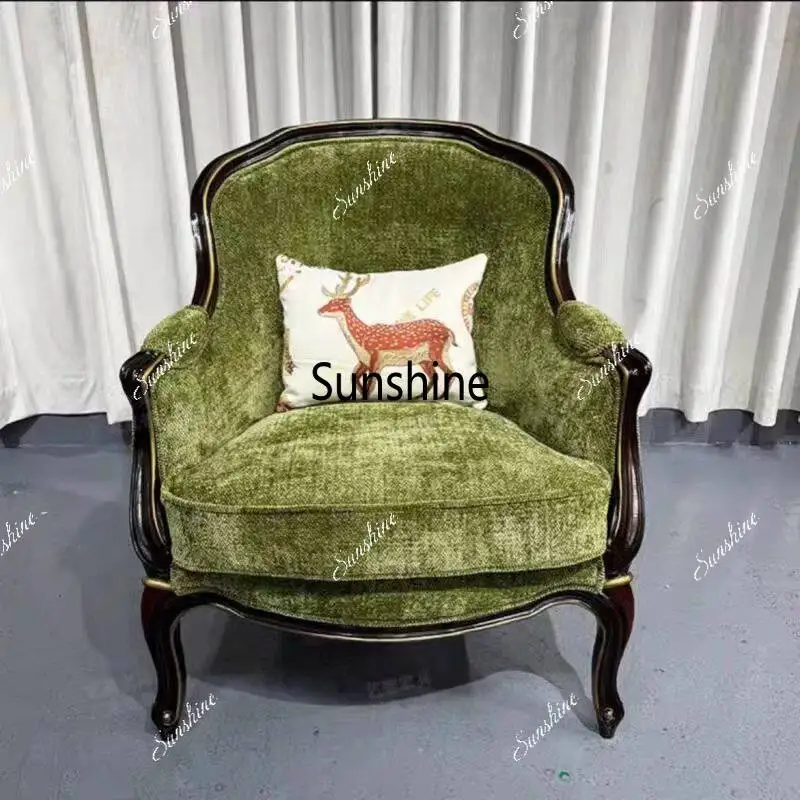 American retro solid wood single sofa living room high-end leisure chair backrest