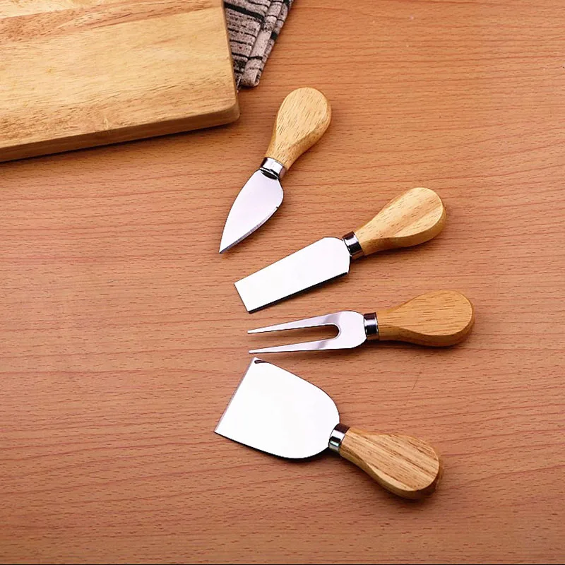 4pcs/set Wood Handle Sets Bard Set Oak Bamboo Cheese Cutter Knife SlicerCheedse Cutter Useful Cooking Tools  Kit Kitchen