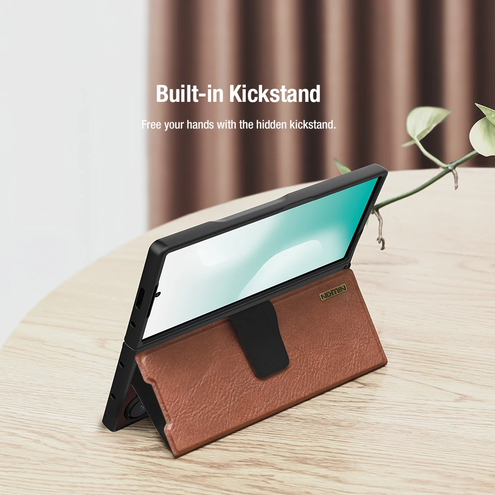 NILLKIN สําหรับ Samsung Galaxy Z พับ 7 Aoge เคสหนังวงเล็บที่ซ่อนอยู่ในช่องเสียบการ์ดฝาครอบพลิกเคสป้องกันโทรศัพท์