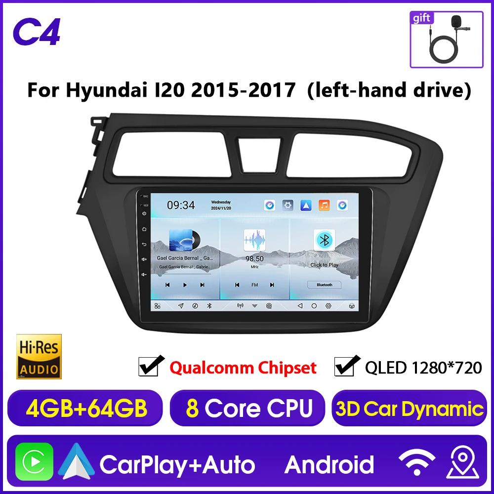 Hikity 8 Core Autoradio Voor Hyundai I20 2015-2017 Multimedia Videospeler Carplay 4G Wifi Gps Bluetooth Navigatie Fm Am