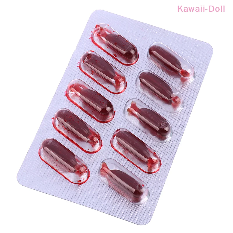 [DO]10Pcs Fake Blood Pill Vampire Toy Capsules Horror Funny Toy Halloween Prank Toy[DO]