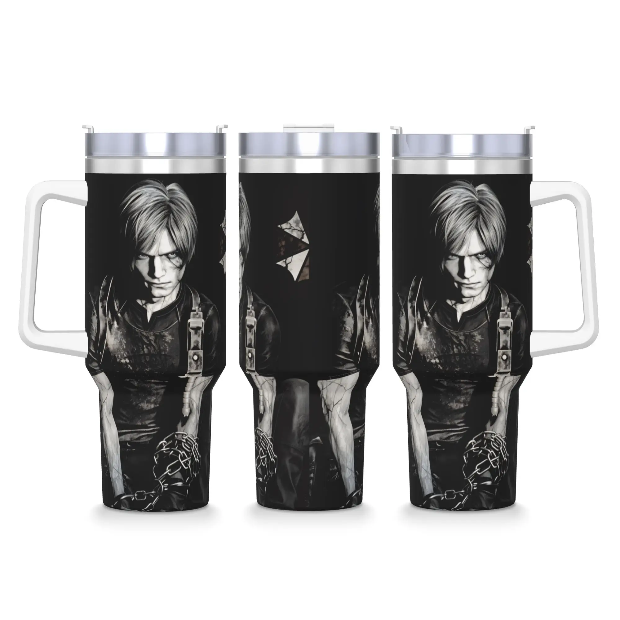 L-Leon Kennedys Tumbler  Cold and Hot Water Bottle Portable Stainless Steel Coffee Mug Graphic Beach Car Mugs