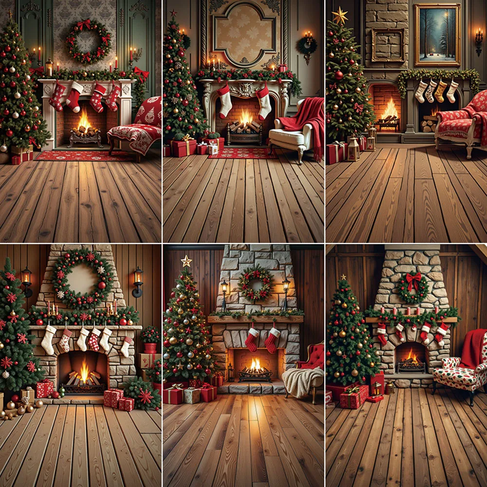 

MOON.QG Christmas Photography Backdrop Xmas Fireplace Tree Wreath Photo Studio Background Child Photographic Back Drop Supplies