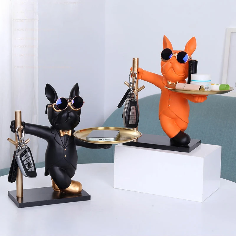 

Resin Bulldog Desktop Storage Statue Animal Dogs Sculpture Dining Table Decor Multi Functional Office Home Decoration Tray