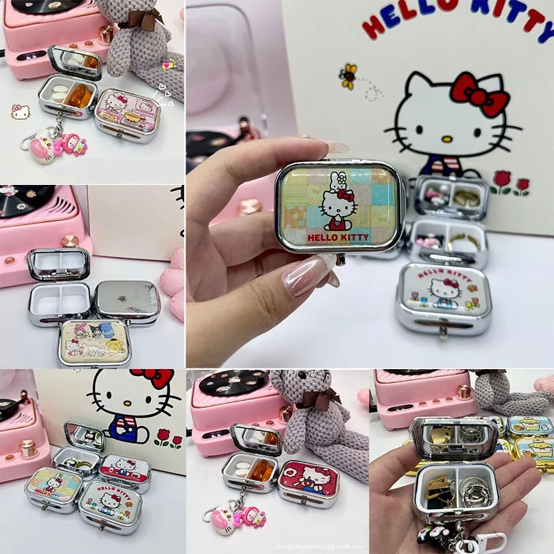 Hello Kitty Mini pastillero portátil, contenedor organizador de medicina de viaje, caja dispensadora de almacenamiento de tabletas selladas para regalo de medicamentos