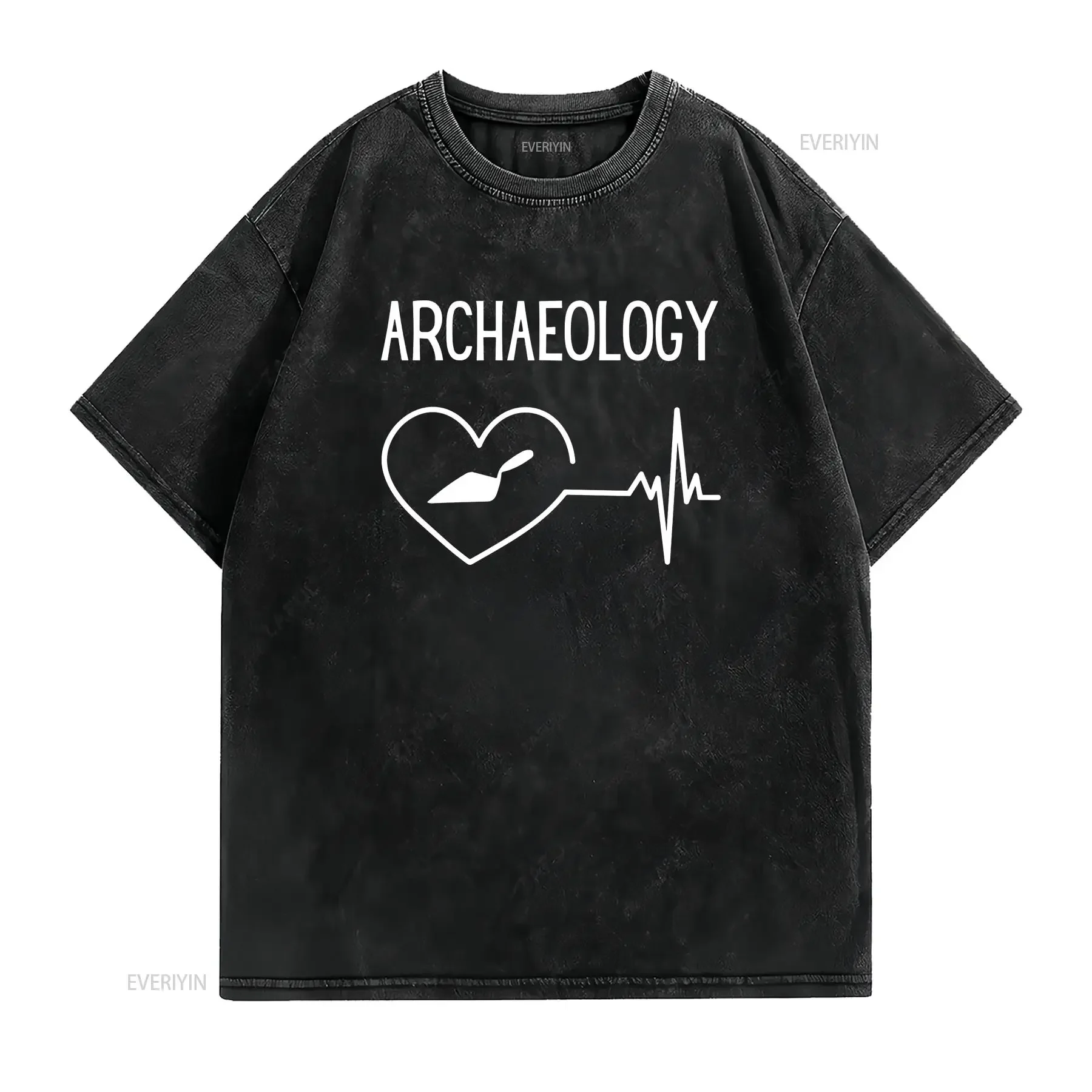 Archaeology T Shirt Funny Archaeologist Trowel Heartbeat Diging Life vintage Washed Unisex fashion Breathable streetwear Casual