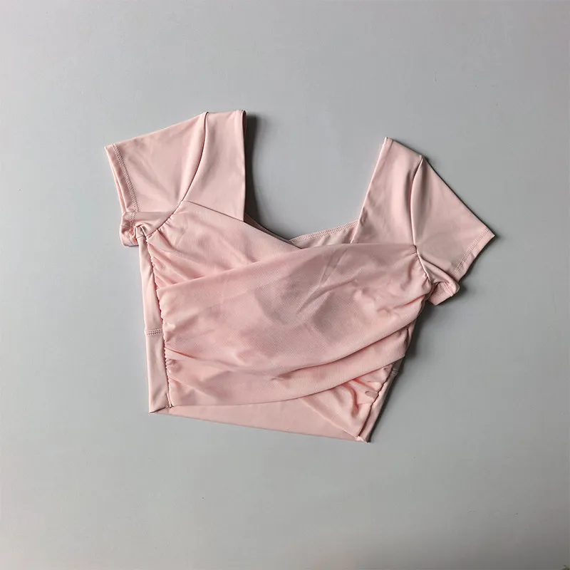 Damen Yoga Sporttops Mesh Beauty Back Schlankmachende Kurzarm-T-Shirts mit festen Cups für Pilates-Training und Fitness – Detail 4