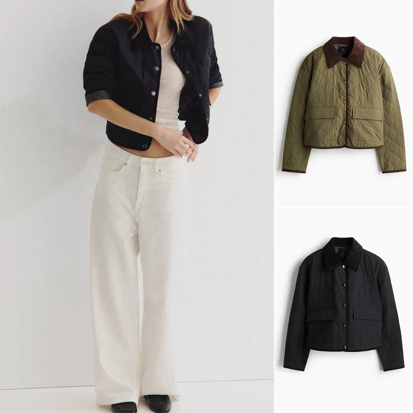 

Autumn Winter Women's Cotton Jaet ort Sle Long Sve Corduroy Bfle Nylon Lazy Collar Coat Single Button Closure