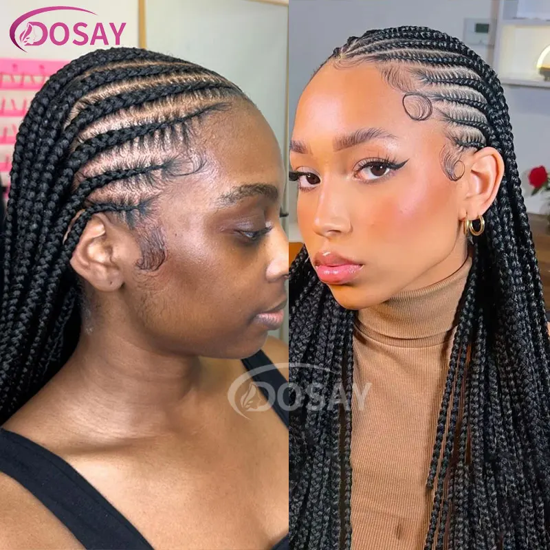 Synthetische Stammes geflochtene Perücken 36 "volle Spitze Jumbo geflochtene Perücke Cornrow Zöpfe Spitze Perücken für schwarze Frauen knoten lose Dread lock Perücke