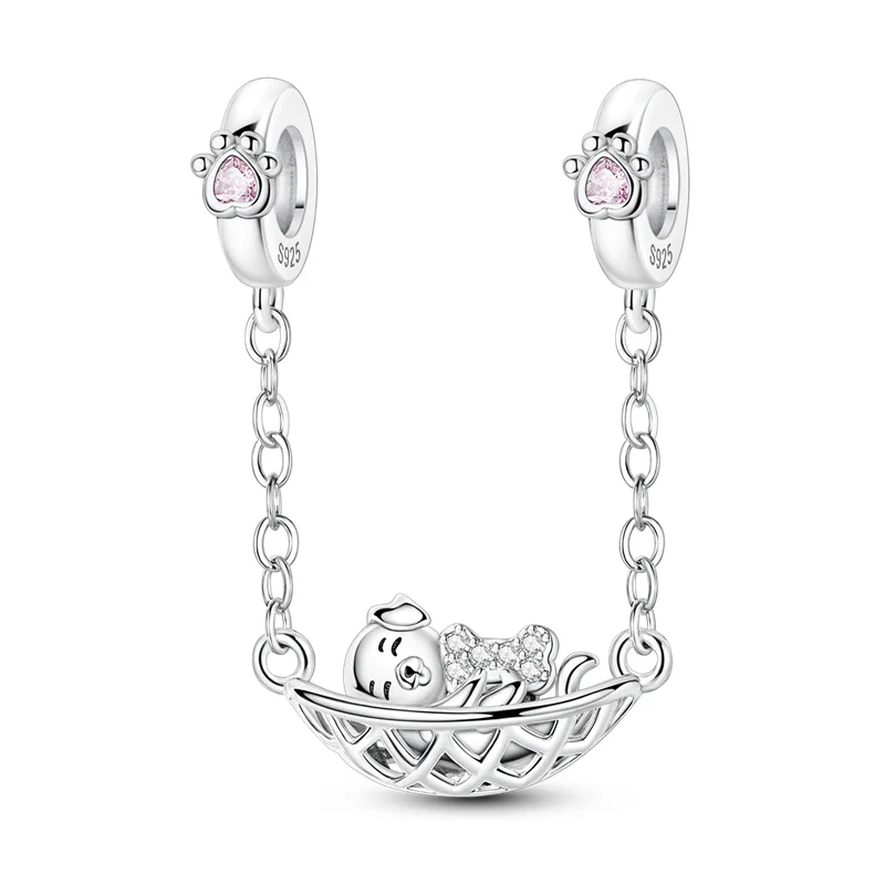 

925 Sterling Silver Puppy Hammock Charms Pendant For Women Fit Original Bracelet DIY Birthday Party Jewelry Gifts