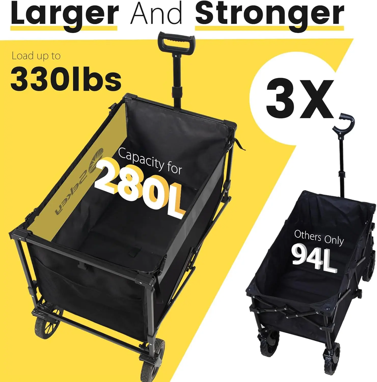 Vagão dobrável e dobrável para All-Terrain Beach, Heavy Duty Utility Garden Cart, 330lbs Capacidade de Peso