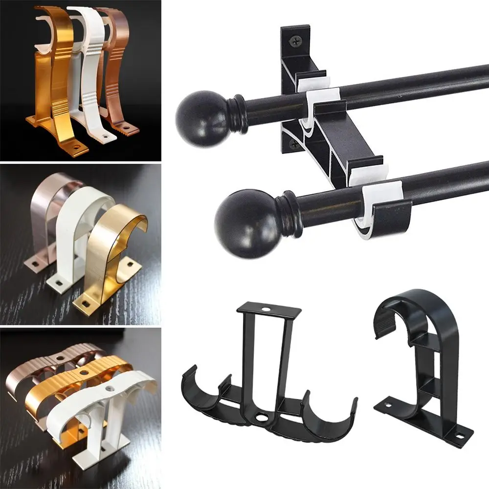 1Pcs Single Double Hang Curtain Rod Bracket Aluminum Alloy Furniture Hardware Hanger Hook Crossbar Fixing Clip Rod Support Clamp