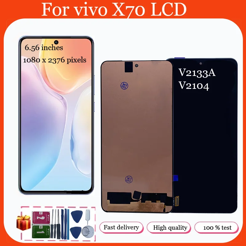 

AMOLED 6.56 For Vivo X70 V2133A V2104 LCD Display Touch Screen Digitizer Assembly Replacement