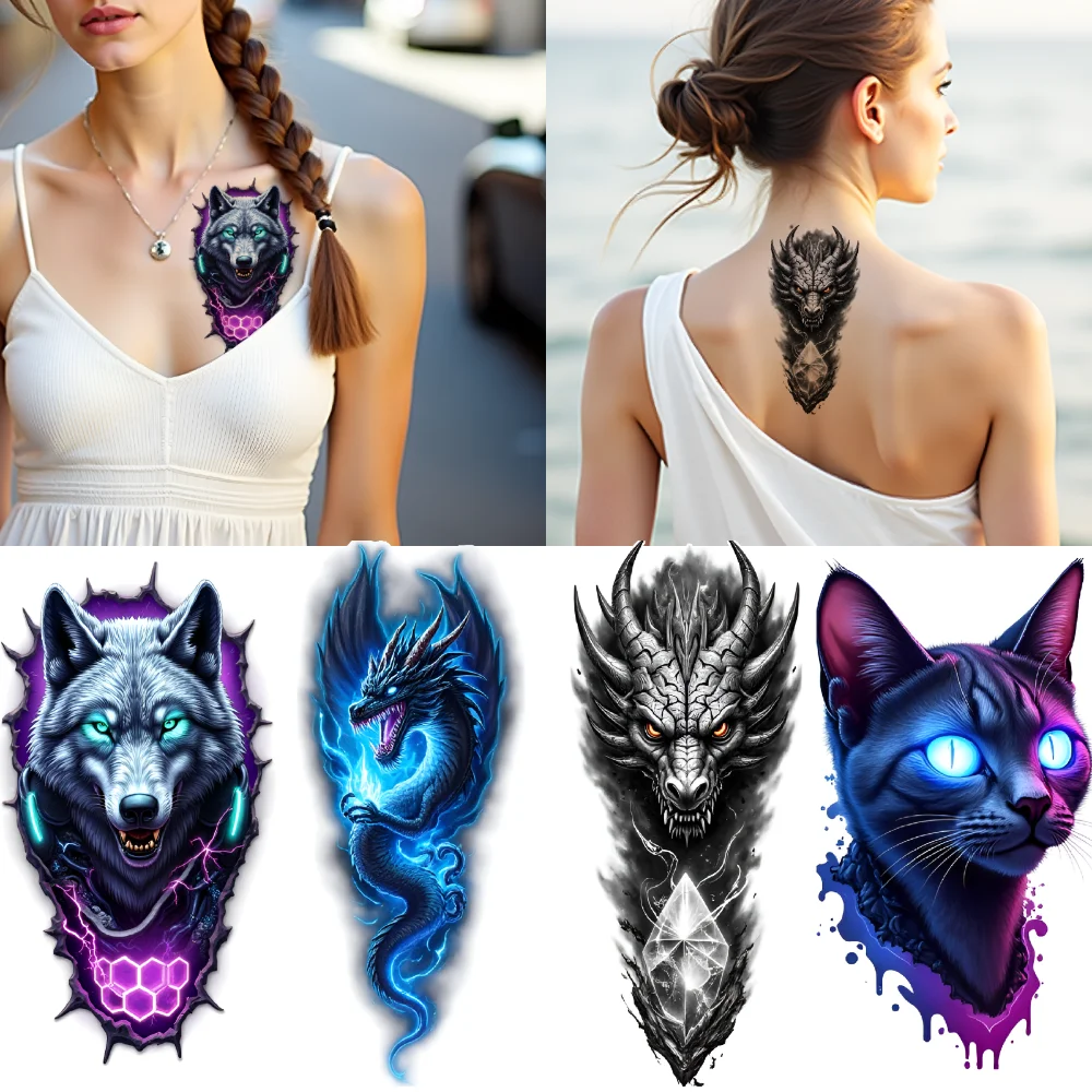 

3pcs Temporary Tattoo Tattoo Designs Waterproof Long-lasting Body Stickers Animal Stickers Decorative Stickers For Adults