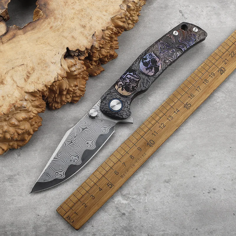 دمشق الصلب (مشبك Rw34 + VG10) شفرة سبائك التيتانيوم مقبض سكين للفرد في الهواء الطلق بقاء التخييم الدفاع عن النفس سكين محمول