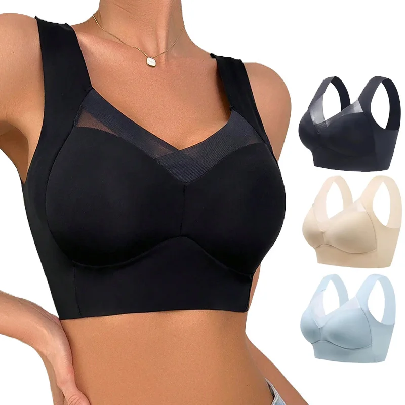 1 Piece One-Piece Non-Marking Wide Straps Sexyice Sik Sports Bra Easy to Gather No Steel Ring with Bra Pads Underwear