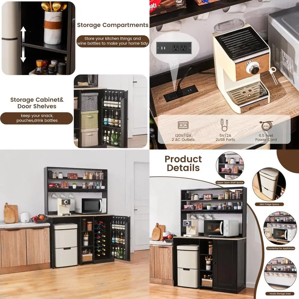 

Compact Power Outlet Cabinet for Coffee and Wine Storage, Ideal for Home Bars in Kitchen, Dorm, and Living Spaces