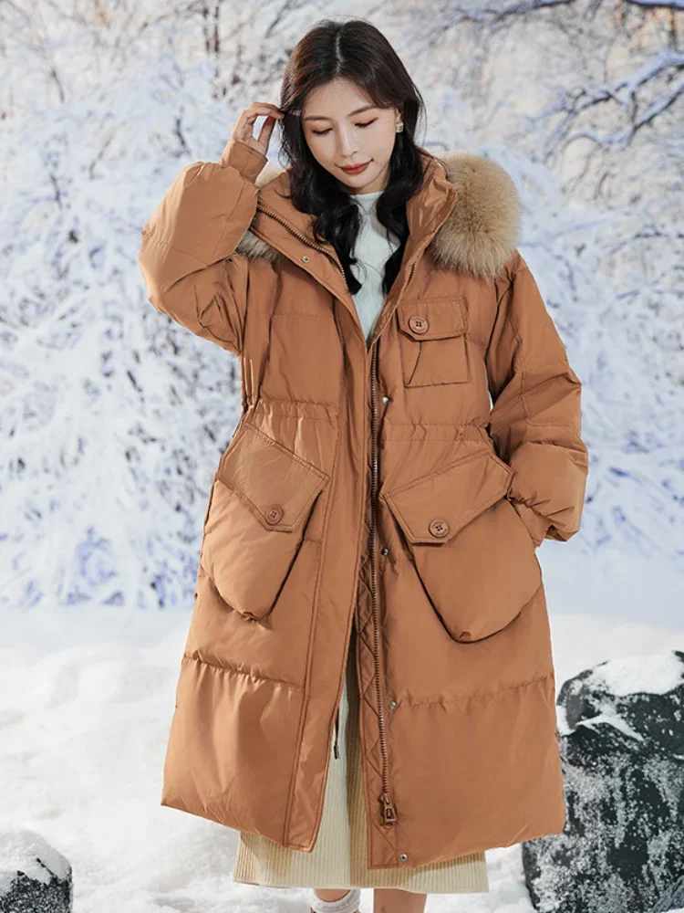 

Winter Clothes for Women 90% White Duck Down Fattening Plus Size Coats Down Fashion Big Fox Fur Collar Hooded Warm Down Coats