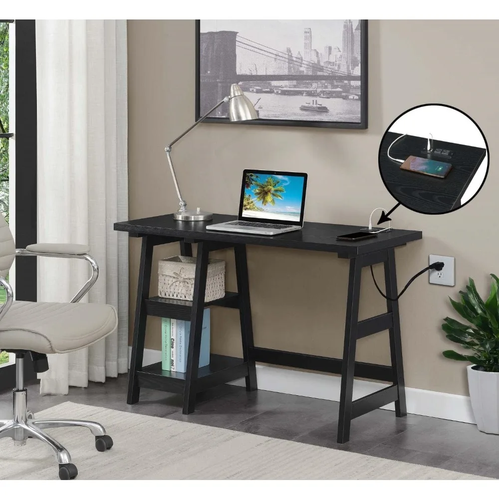 

Trestle Desk with Charging Station and Shelves