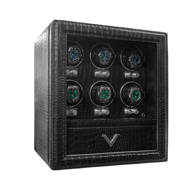 PU Leather 6+6 Slots Watch Winders Case Luxury Silent Electric Variable Speed Customizable Logo Watch  Automatic Winding Boxes