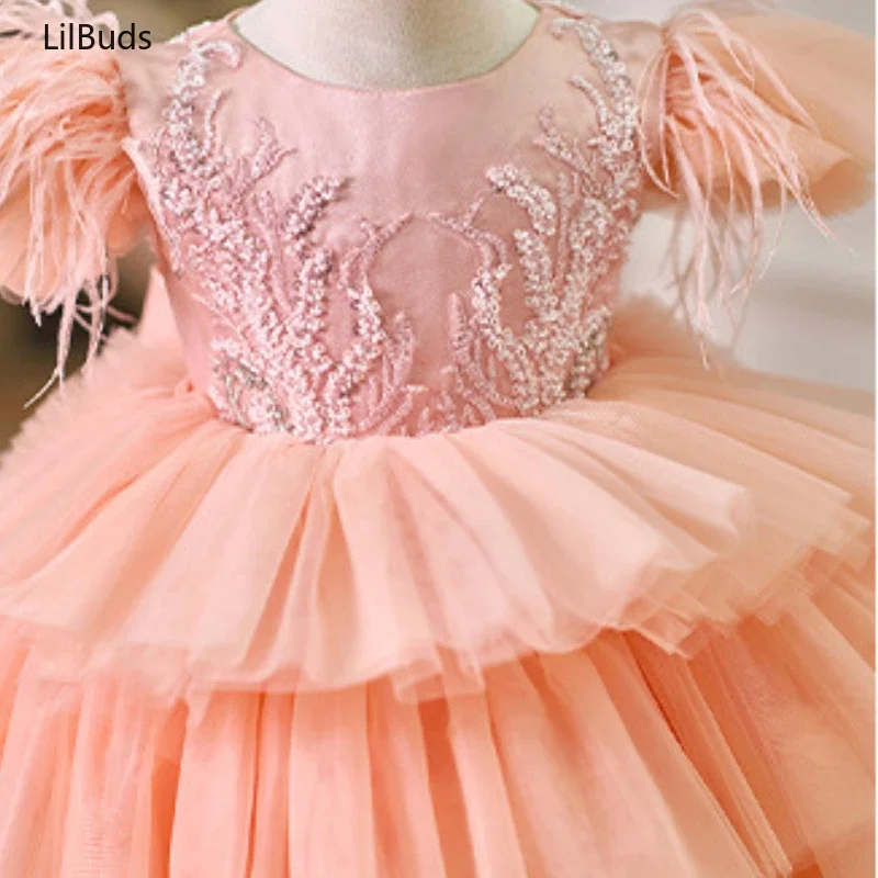 2024 Kids Children's Costumes Flying Sleeve Puffy Yarn Small Trailing Cake Skirt Girls' Party Princess Dresses Clothes Autumn