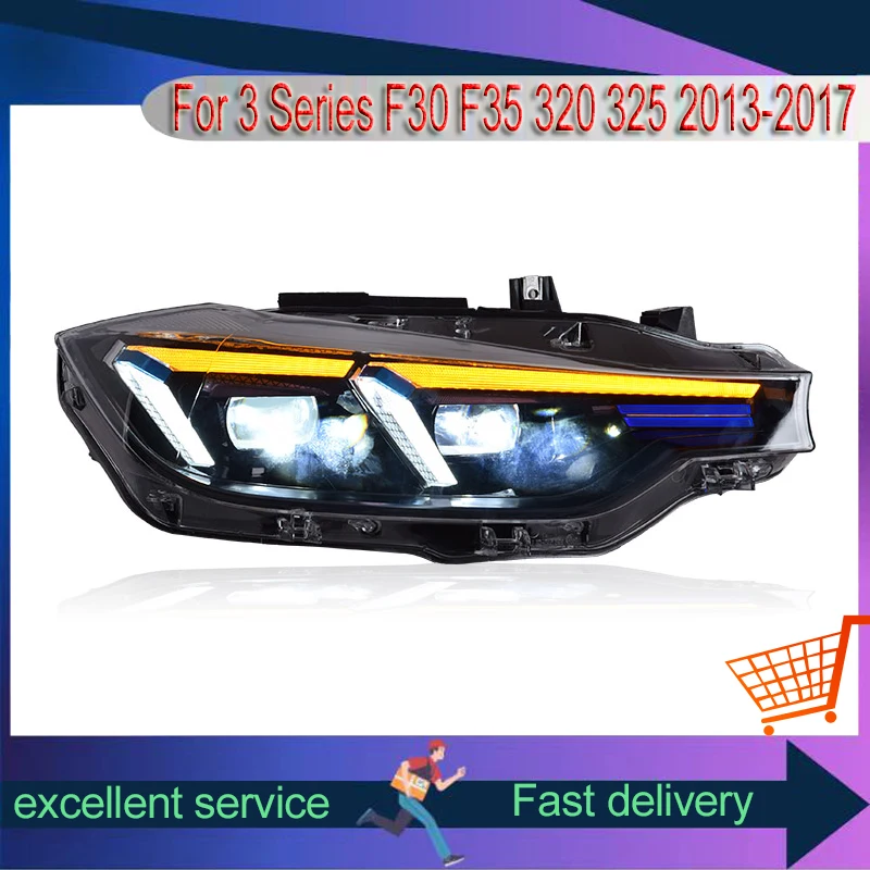 

Автоматическая фара для BMW 3 серии F30 F35 320 325 2013-2017, модифицированная светодиодная линза, синий бровь, DRL, динамический указатель поворота в сборе