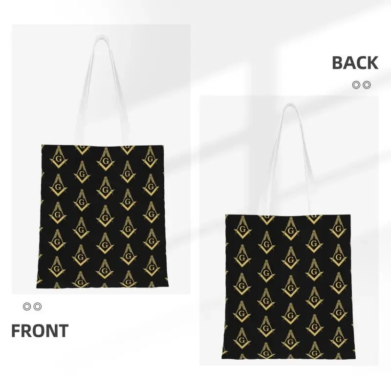 Freemasonry Symbol Pattern Grocery Tote Shopping Bag Women Cute Masonic Canvas Shopper Shoulder Bag Big Capacity Handbags