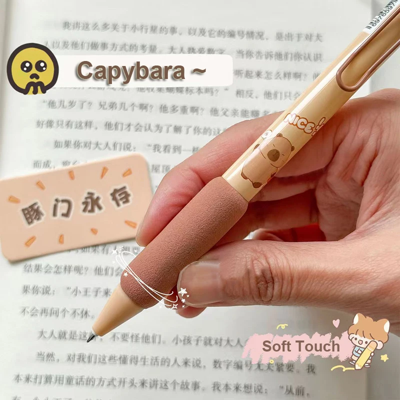 4PCS/Set Capybara Gel Pen Cartoon Gel Ink Pen 0.5MM Black Quick Dry Writing Pen Soft Touching Neutral Pen School Office Supplies