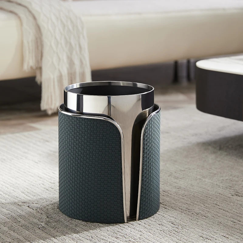 Extravagant Leather Garbage Can Household Living Room Kitchen Garbage Can Without Cover High-Grade Office Waste Paper Basket