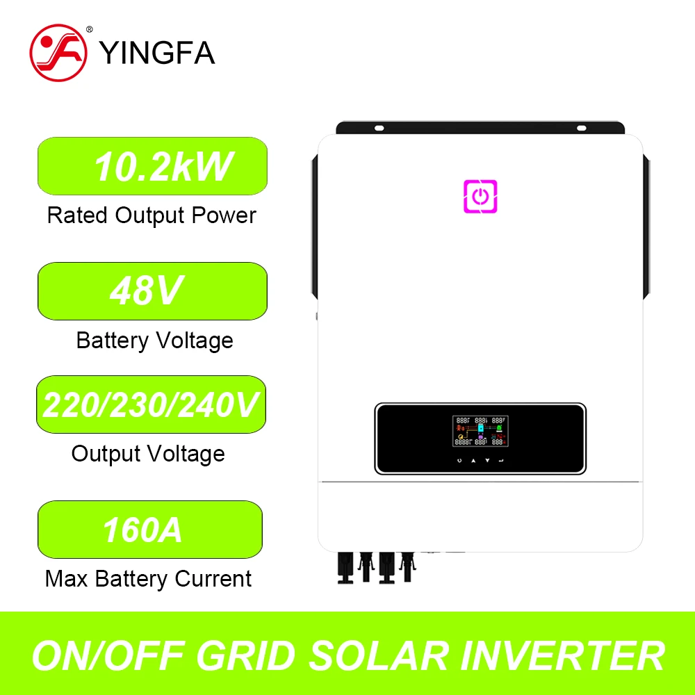 

YINGFA 10.2kW 48V MPPT Solar Inverter Pure Sine Wave Hybrid 160A 230VAC Output PV 90V~500V Input With Dual Output