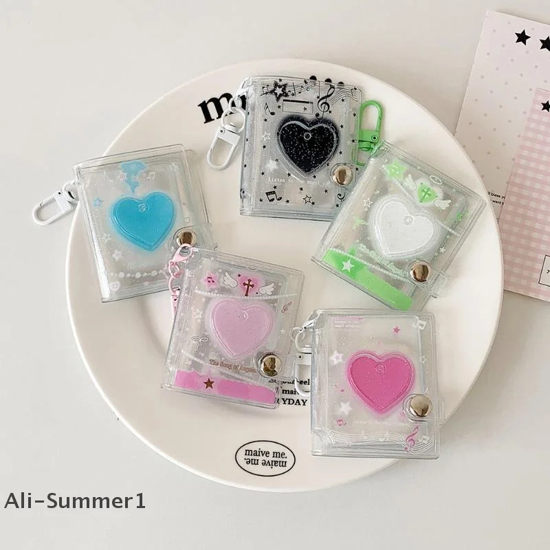 【E】INS Style 12 Pockets Transparent PVC Glitter Storage Book Small Card Booklet Keychain Binder Name Card Book Photocard Holder