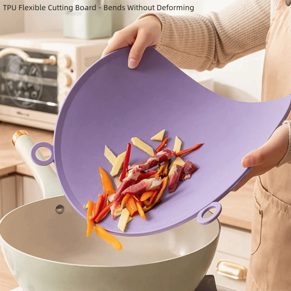 Food Grade TPU Cutting Board Anti-Bacterial Anti-Mold Semi-Circular Cutting Board Back Drainer Flexible Bendable Design