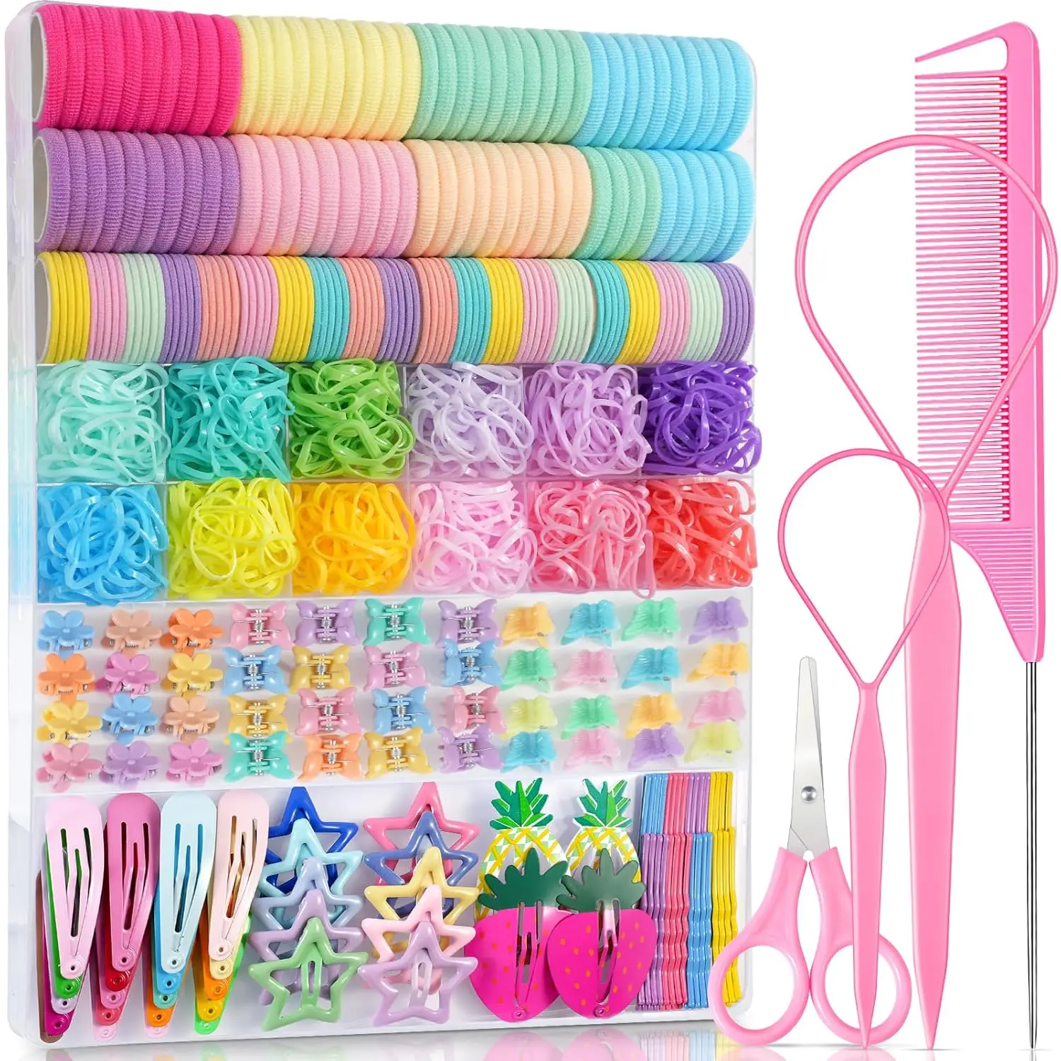 IKOCO 826PCS Hair Accessories for Girls, Elastic Hair Ties with Colorful Clips and Tools