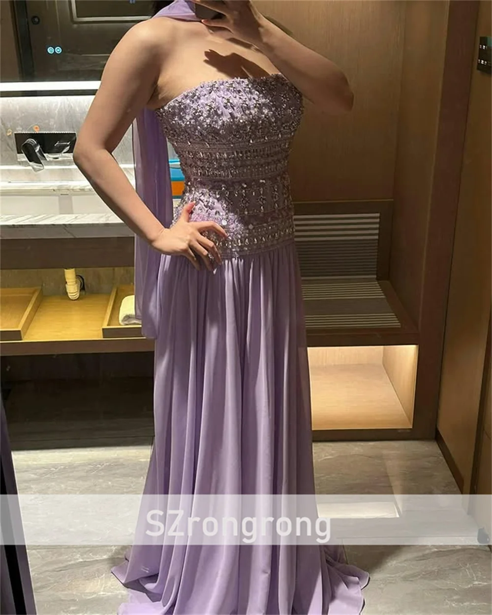 Glamuroso barco Collat gasa A-line vestido saudí sin espalda con cuentas de cristal vestido de fiesta de noche para mujer hecho a medida vestiti cerim