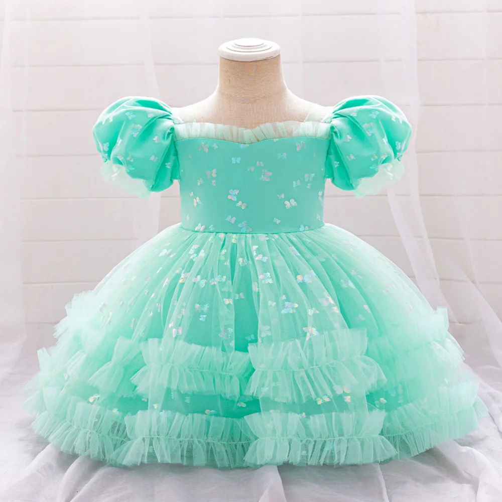 Toddler Ceremony 1st Birthday Tutu Dress For Baby Girl Clothes Short Sleeve Princess Dress Girls Dresses Lace Baptism Party Gown