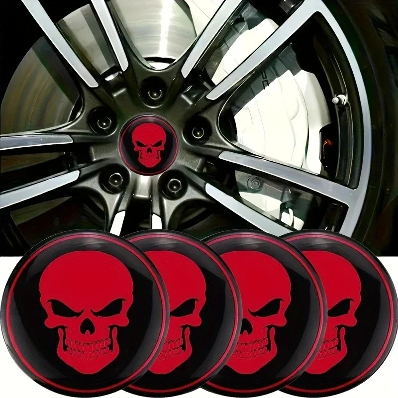 4Pcs 56mm Skeleton Skull Emblem Car Wheel Center Hub Cap Stickers Rim Badge For TESLA Mercedes Benz Chevrolet  AUDI JEEP BMW