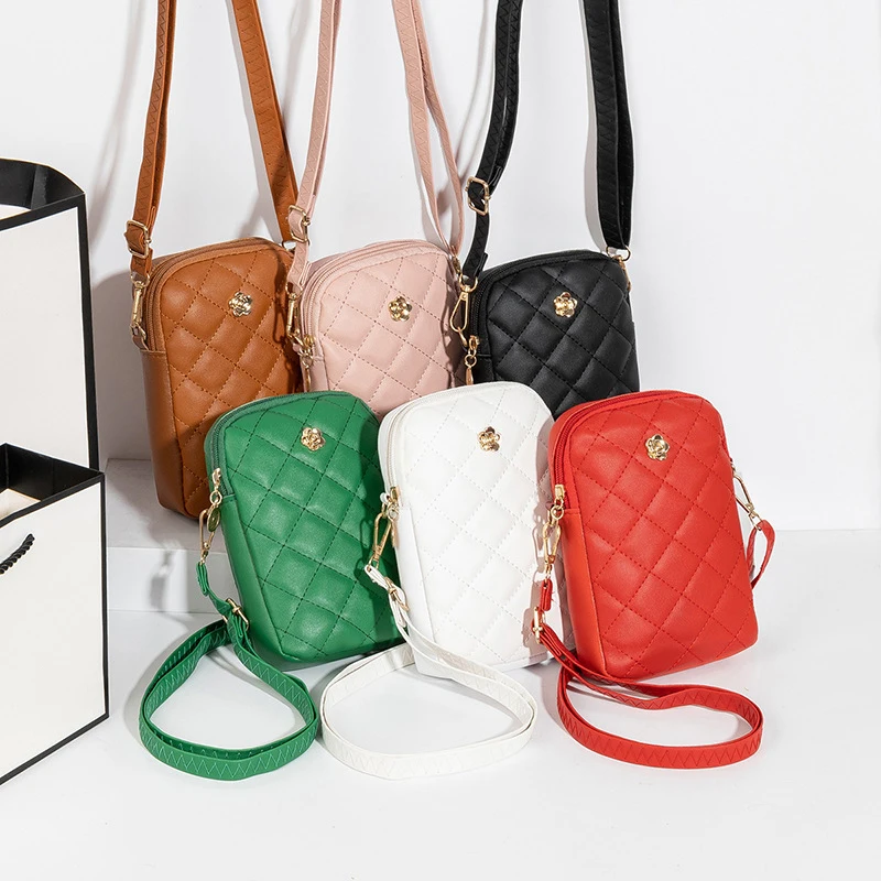 Sacs brodés pour téléphone portable pour femmes, mini sacoches à bandoulière en cuir PU, pochette portefeuille en poudre