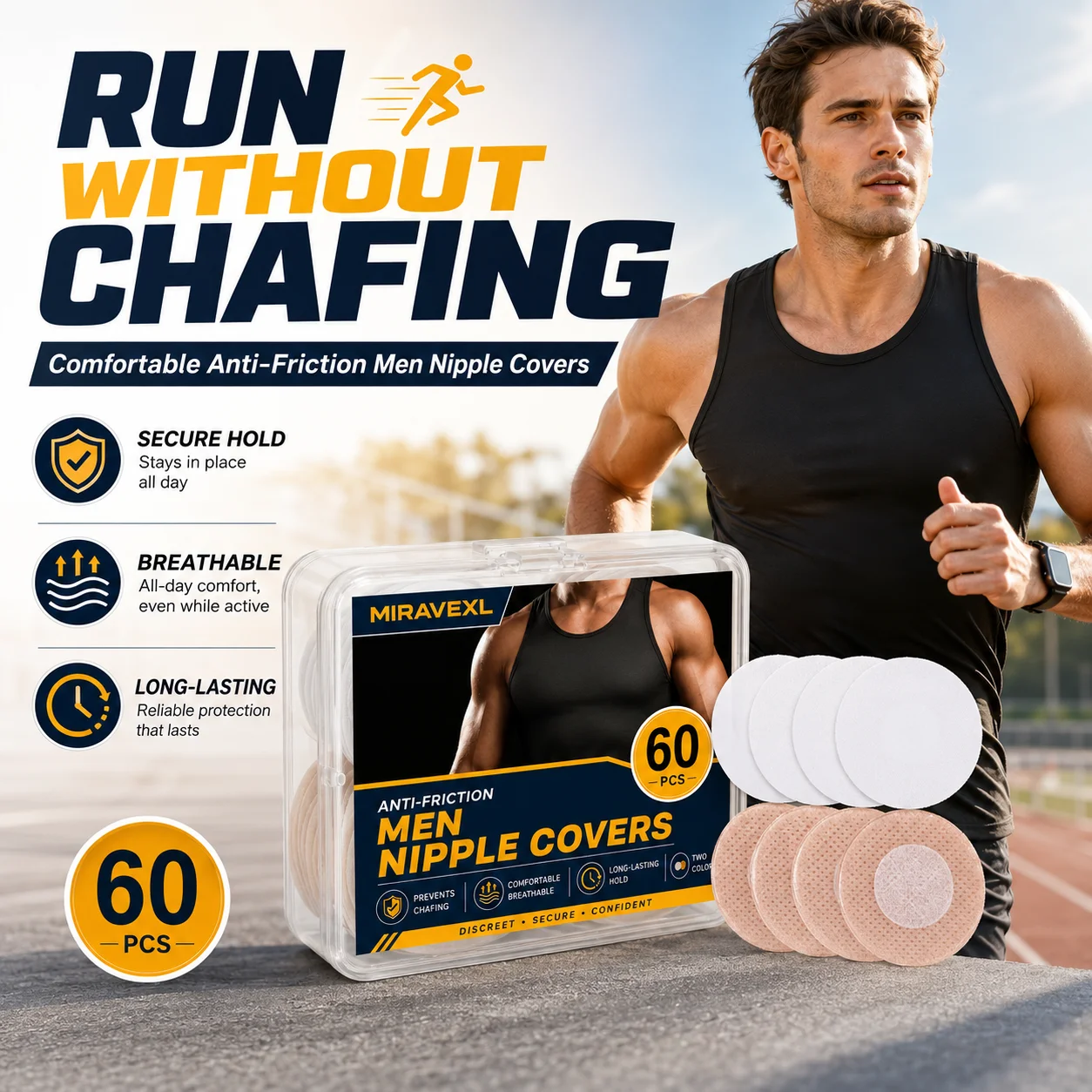 60Pcs Men Nipple Covers Anti Chafing Running Nipple Patches Breathable Invisible Sports Nipple Guards Marathon Adhesive Bandages